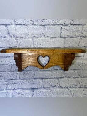 Vintage Rustic Wood Wall Shelf Heart Cutout 19”x5” Country Farmhouse Decor